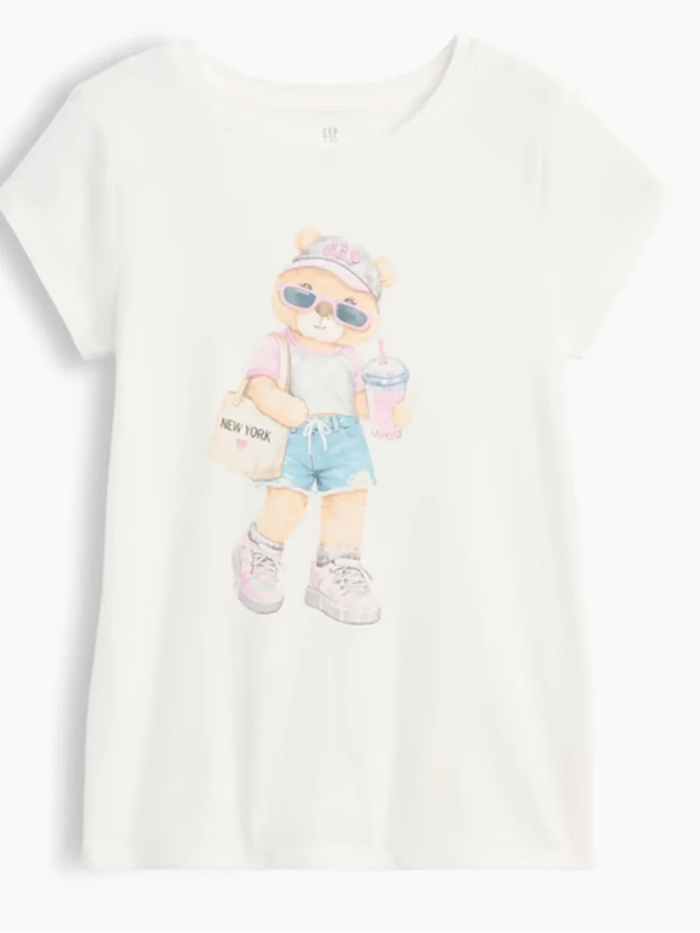 GAP White Tee with Pink-Accented Teddy Graphic NWT size 10